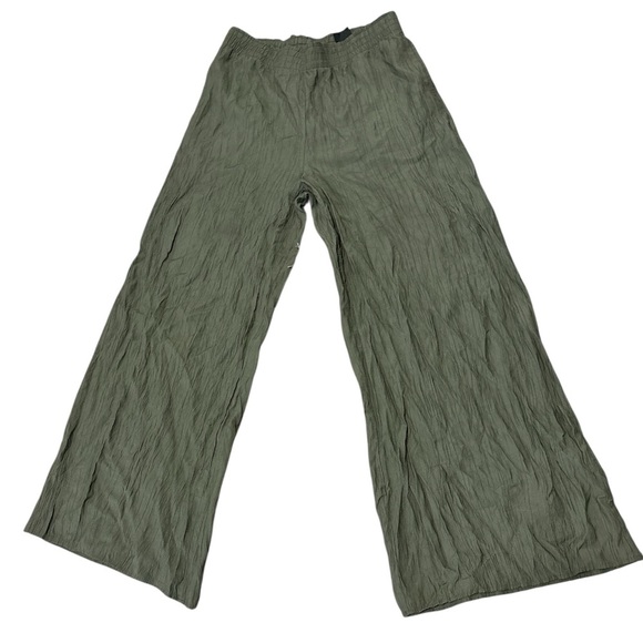H&M Crinkled palazzo Green Wide-Leg Pants with pockets Sz M - Picture 14 of 14